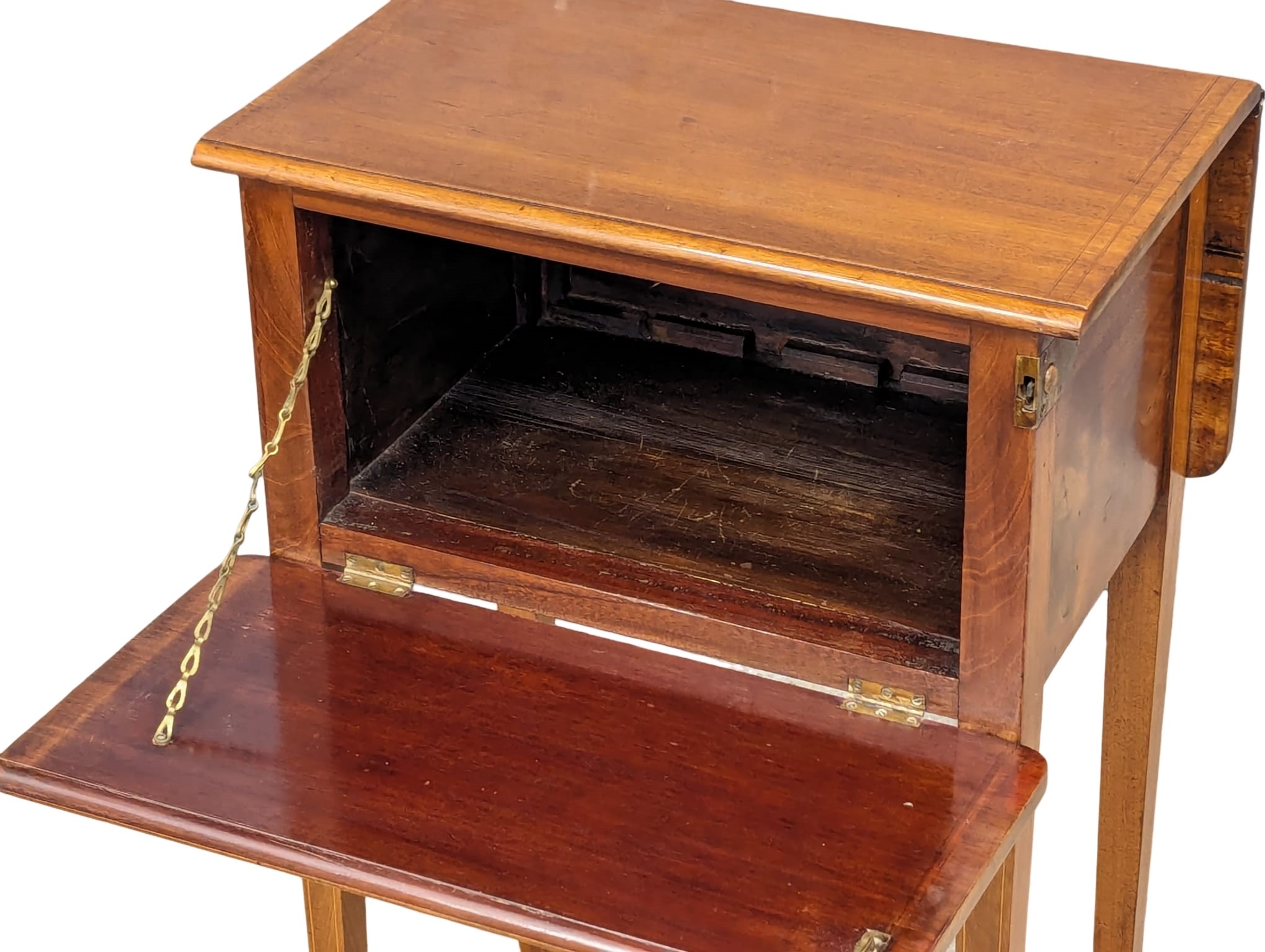 An Edwardian inlaid mahogany drop down storage table. 44x29x74cm - Bild 3 aus 6