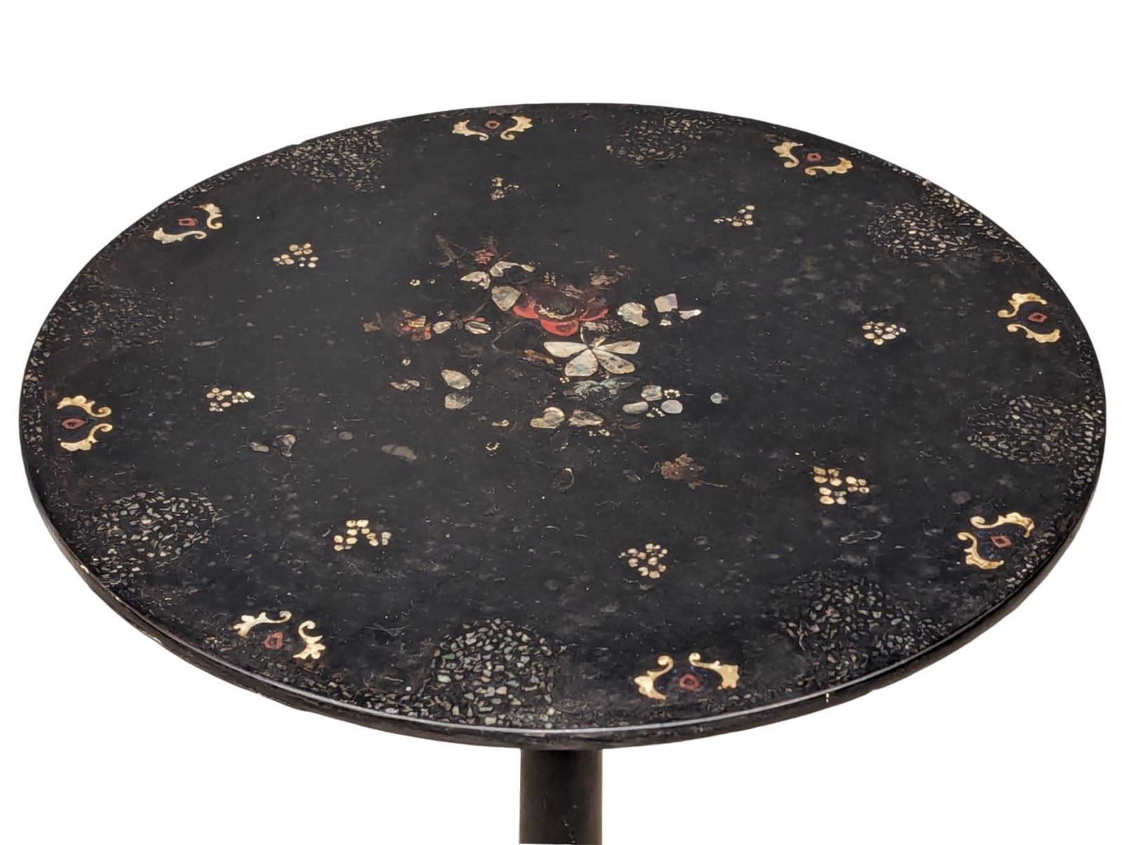 A Mid 19th Century lacquered pedestal table with Mother of Pearl inlay. 51x70cm - Image 3 of 4