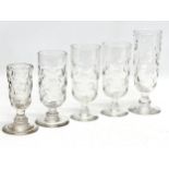 A set of 5 Mid 19th Century Victorian lens cut ale glasses. Circa 1850-1870. Largest 20cm. 17.5cm.