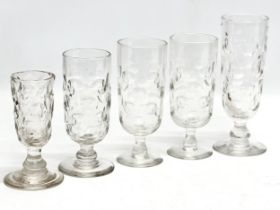 A set of 5 Mid 19th Century Victorian lens cut ale glasses. Circa 1850-1870. Largest 20cm. 17.5cm.