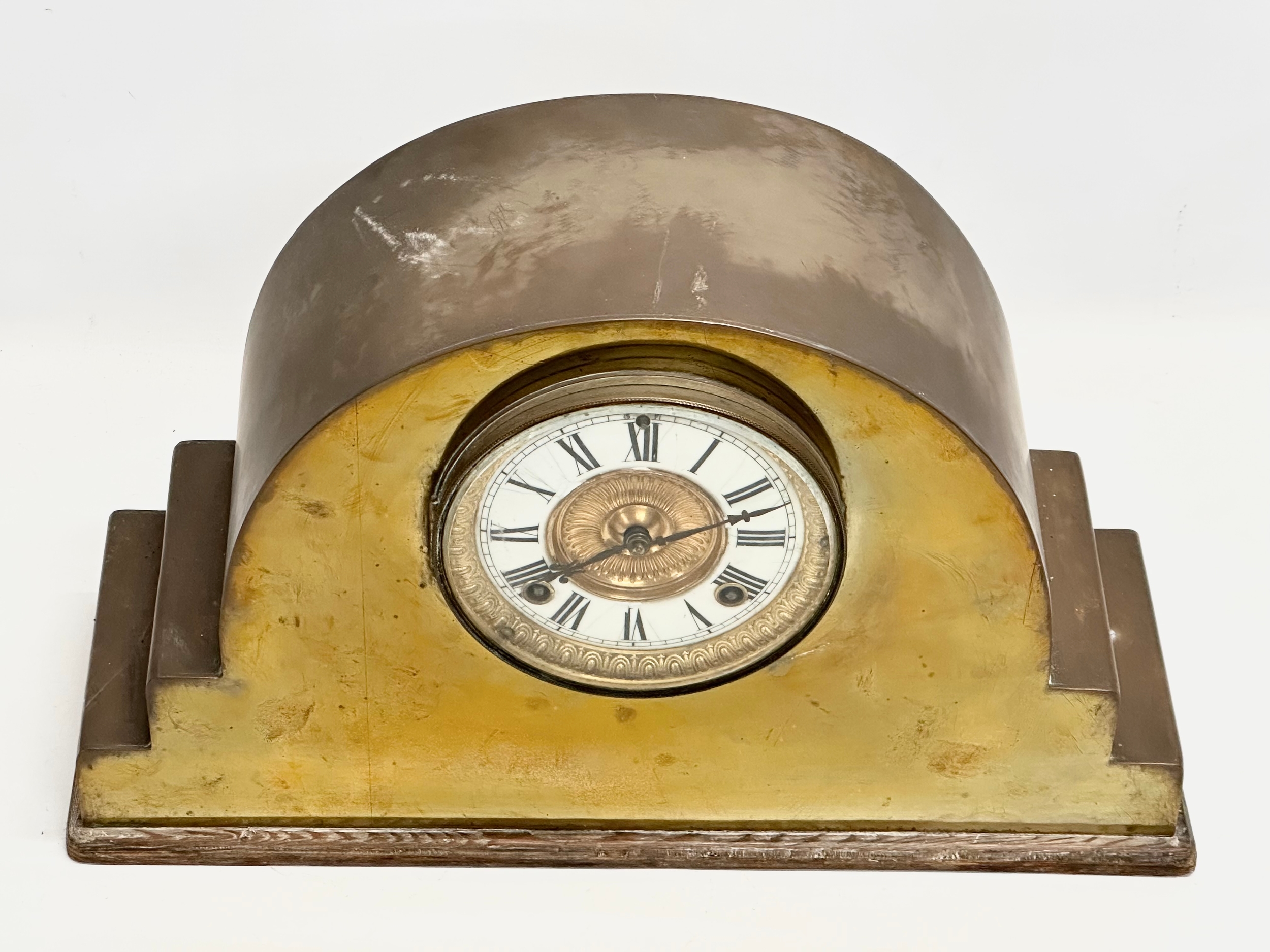 A Late 19th Century brass mantle clock by Ansonia Clock Co. With pendulum. 44x15x27cm - Image 3 of 5