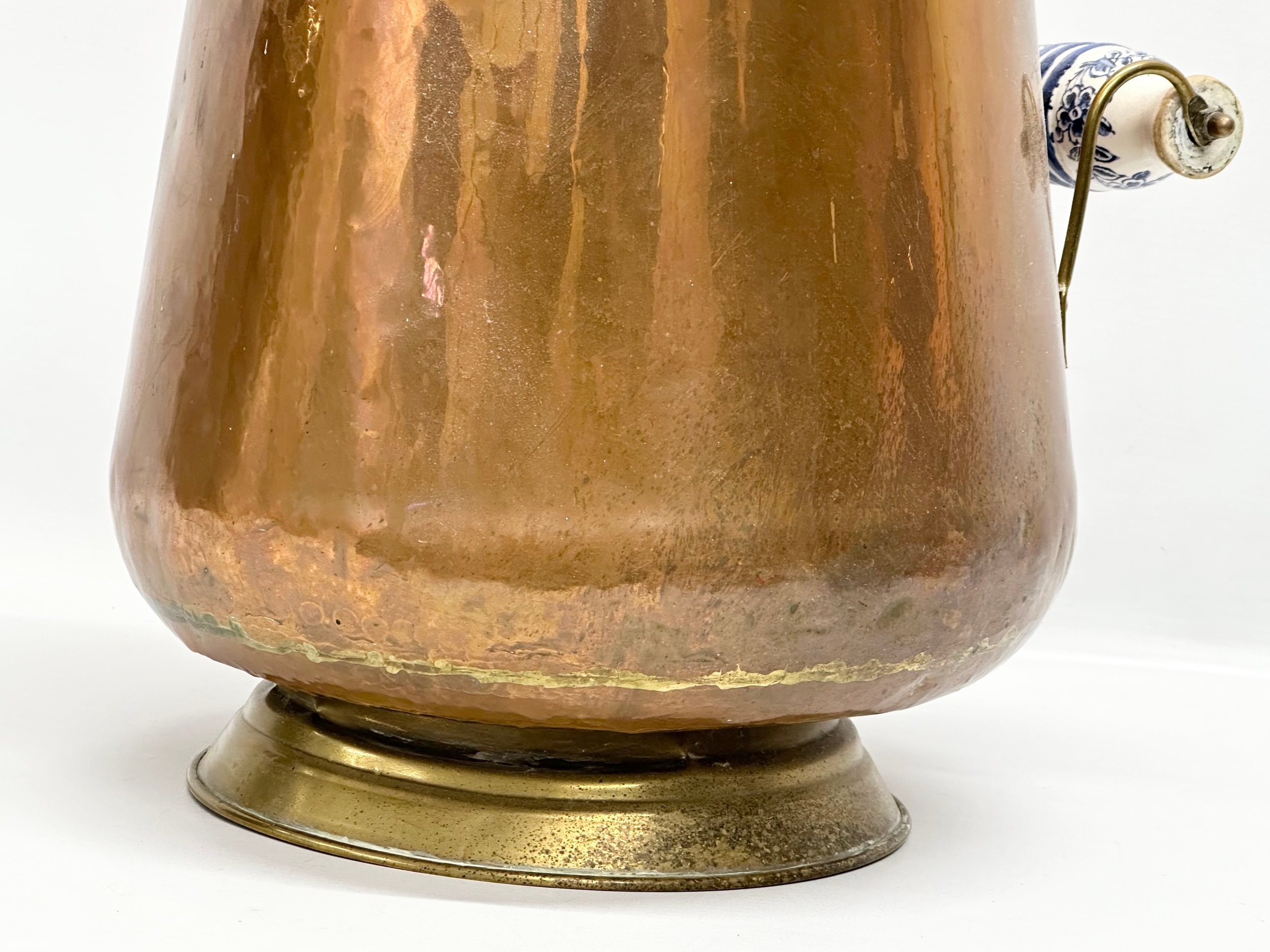 A vintage copper coal scuttle with ceramic and brass handles. 46cm - Image 2 of 4