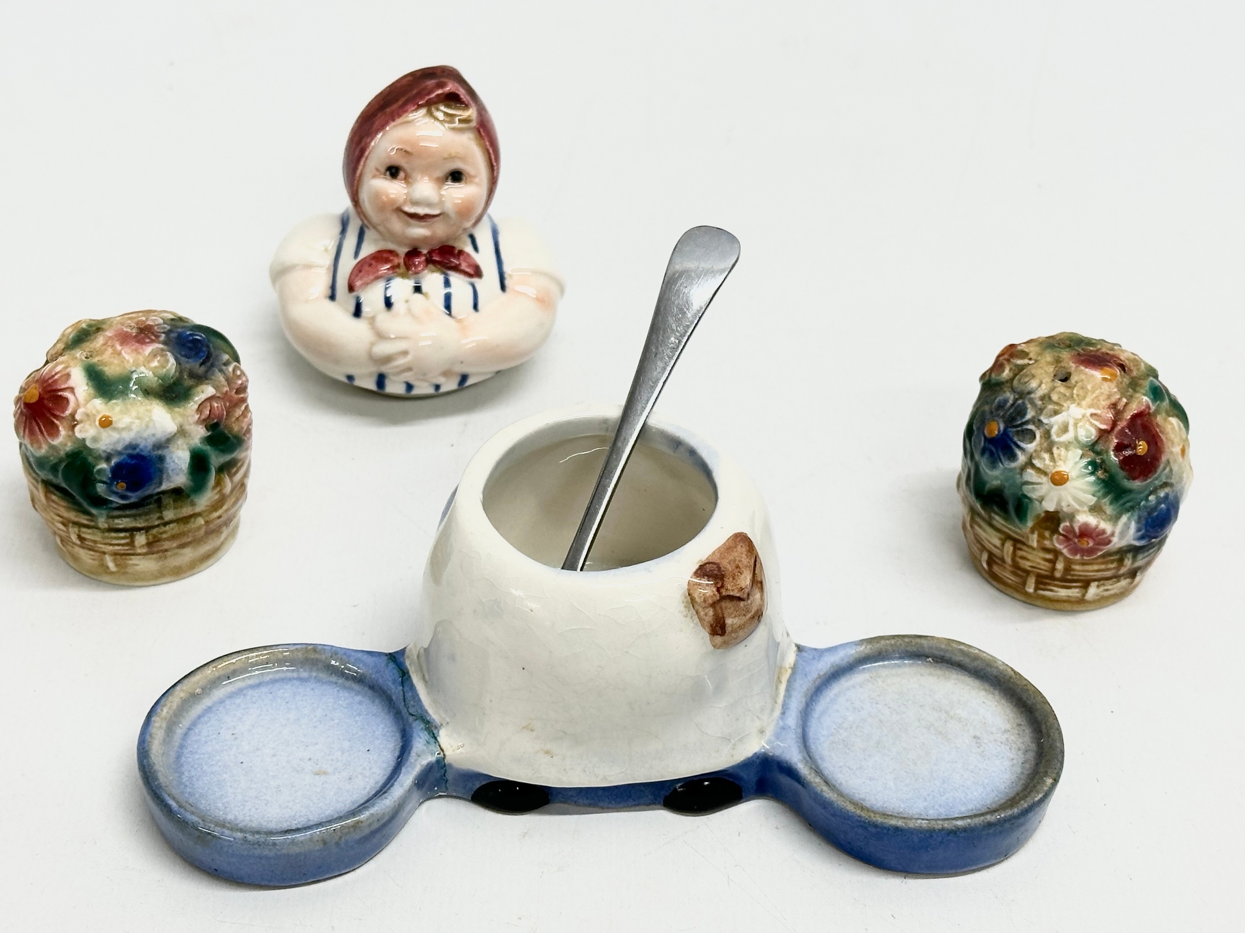 A collection of Mid 20th Century cruet sets etc. A Goebel pottery cruet set. An apple butter knife - Image 9 of 10