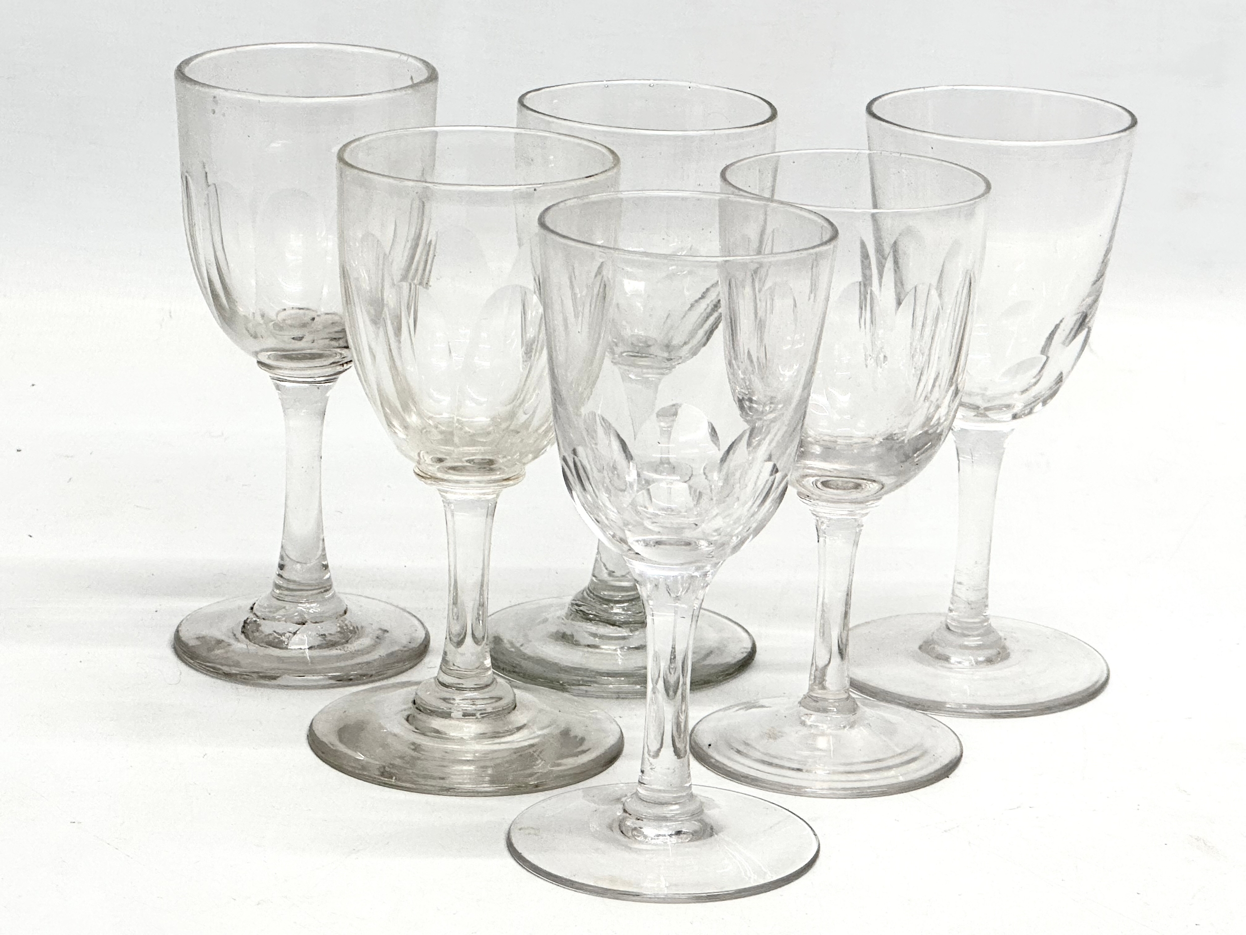 6 Victorian slice cut port glasses. Circa 1850-1900. 11.5cm