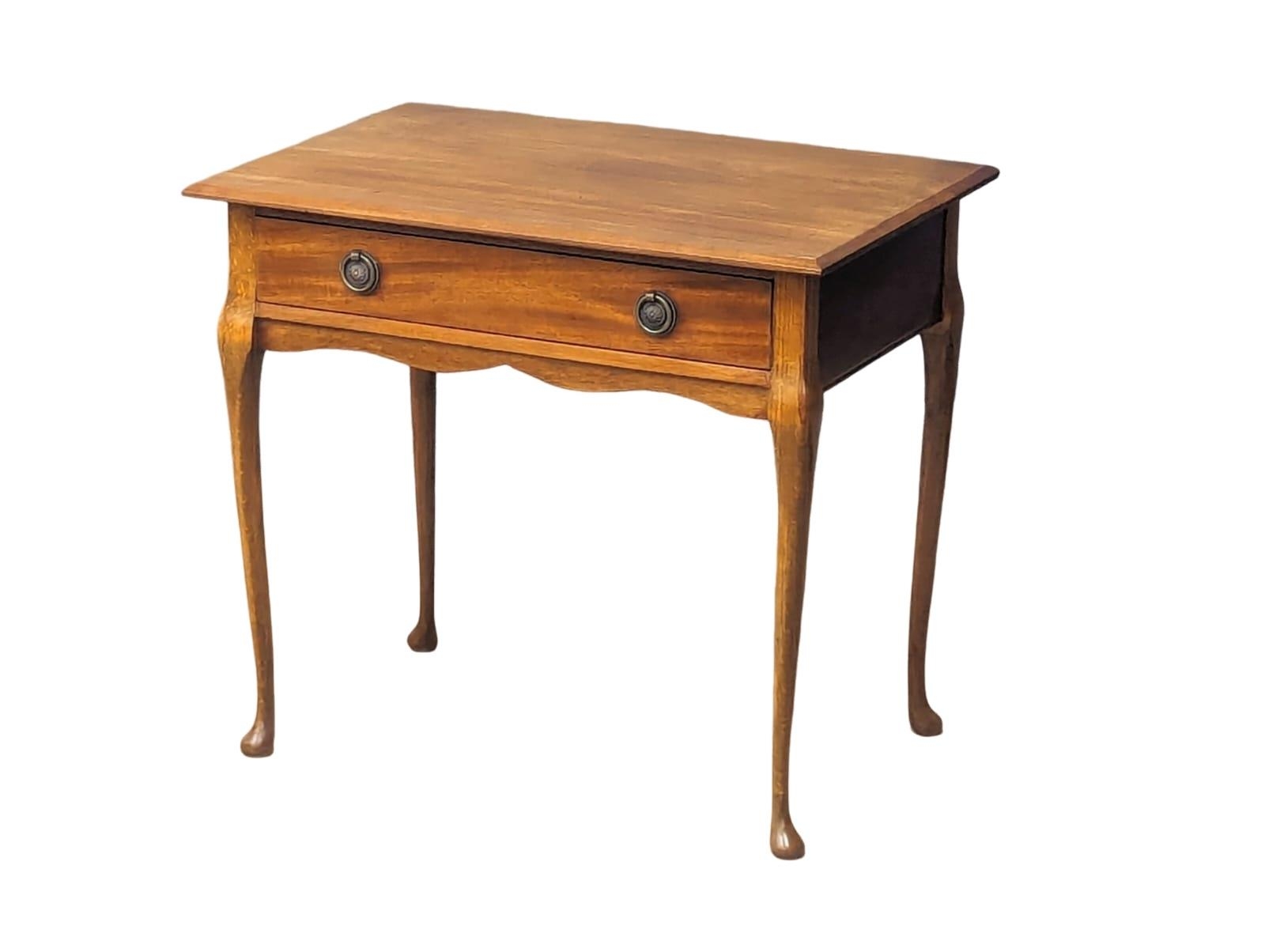 A small mahogany & beech side table with drawer on cabriole legs, 59cm x 39cm x 52cm