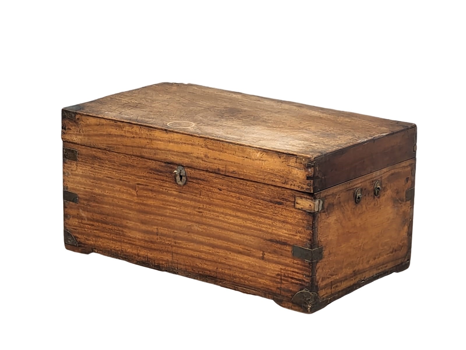 A Mid 19th Century campaign Camphor wood brass bound trunk. 78x47x38cm