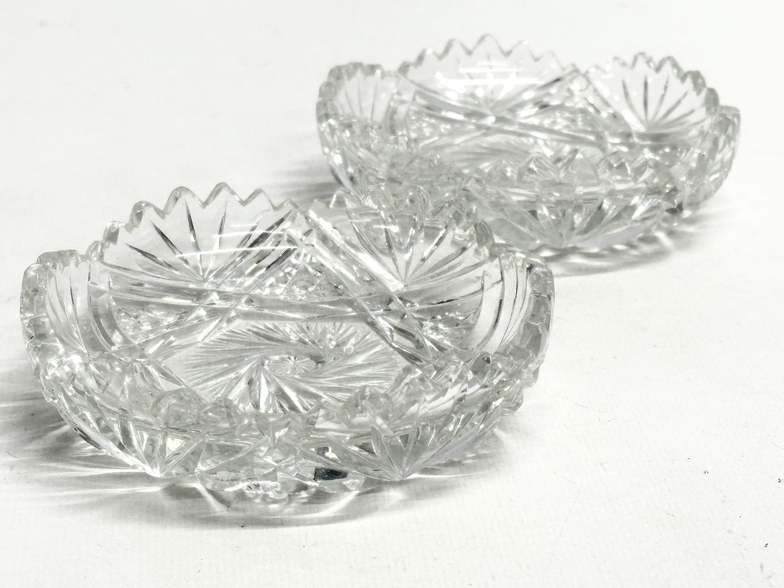 3 Mid 20th Century good quality cut glass dishes with scalloped rims. 10.5cm - Image 3 of 3