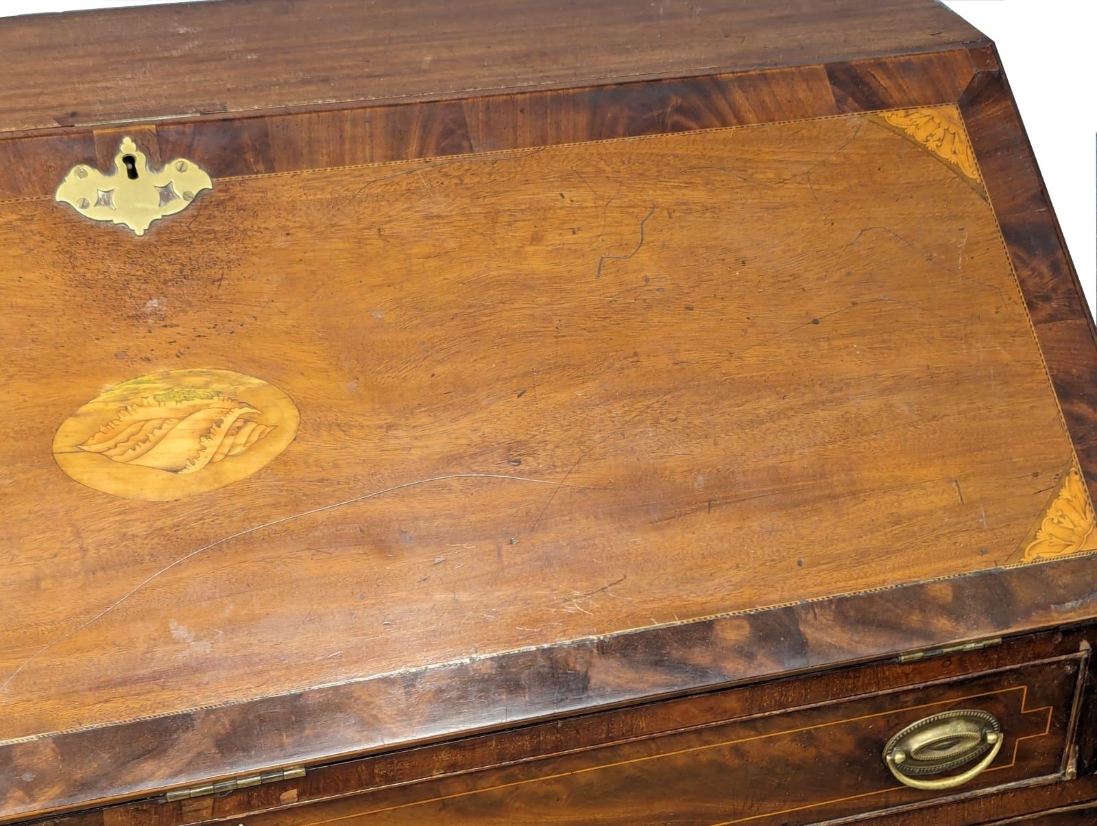 A large George III Sheraton style inlaid mahogany writing bureau. Circa 1800. 121x53x108cm - Image 2 of 10