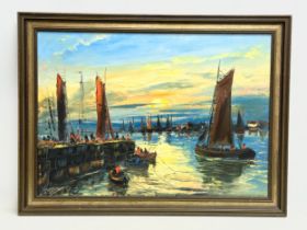 A large signed continental oil painting on canvas. 69x48cm. Frame 79x59cm