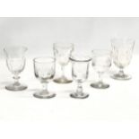 6 Georgian and Victorian drinking glasses. A Regency period slice cut rummer 8x13cm. An Early