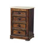 A French Art Deco rosewood bedside chest with marble top. Circa 1920-1930. 44x36x67cm