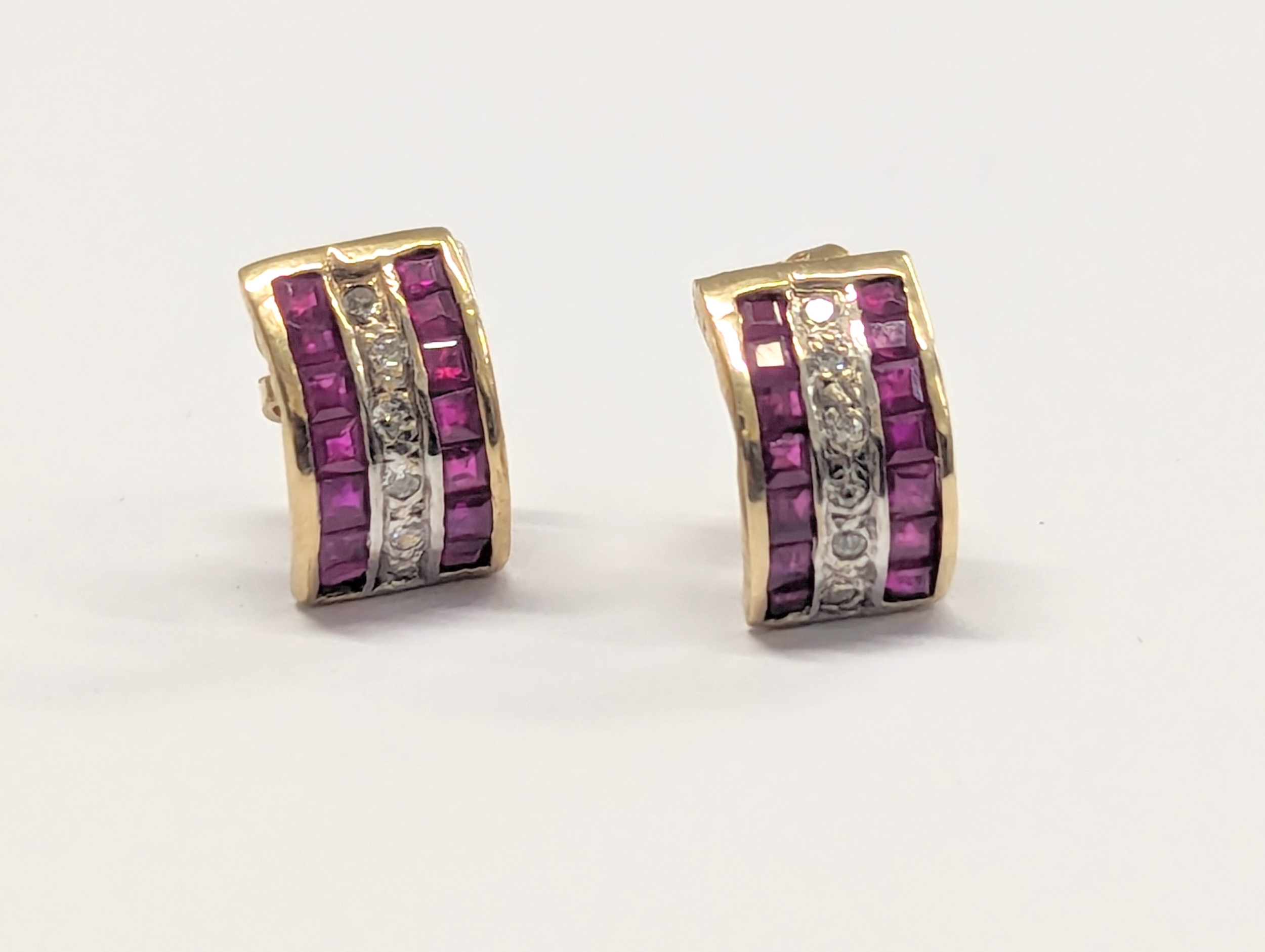 A pair of 9ct gold, ruby and diamond earrings. 1.47g - Image 2 of 3