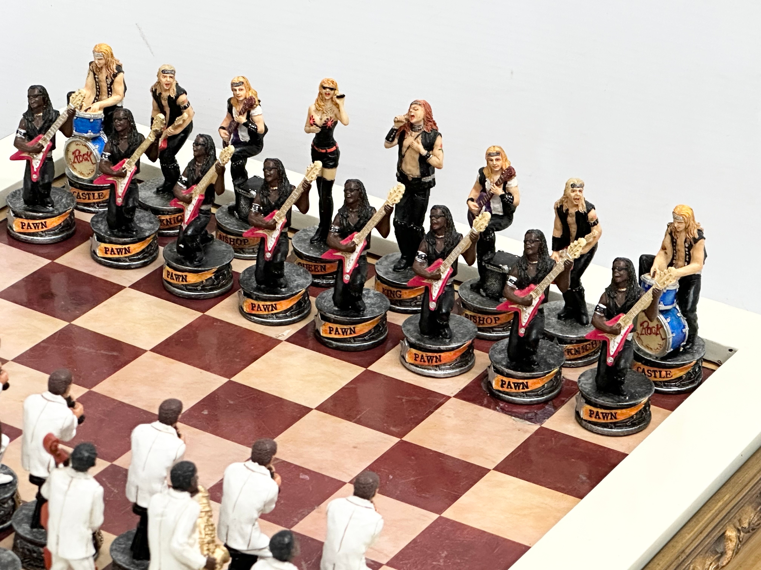 A large ‘Jazz vs Rock’ chess set. Board measures 42x42x10cm - Image 4 of 5