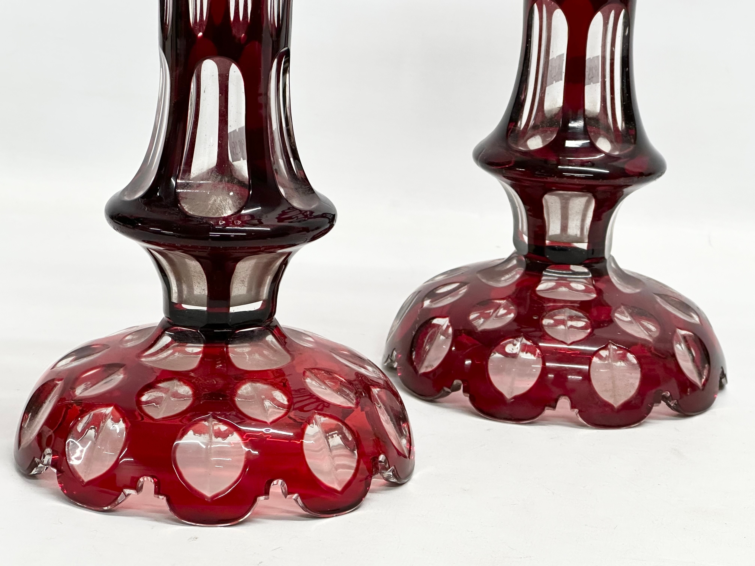 A pair of Late 19th Century Bohemian Ruby glass vases/lustres. 16x28cm - Image 4 of 7