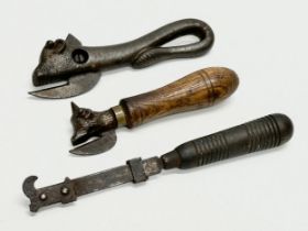 3 19th Century can openers. 19cm. 16cm. 14cm