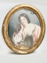 A large 19th Century pastel in original gilt frame. Frame 87x99cm