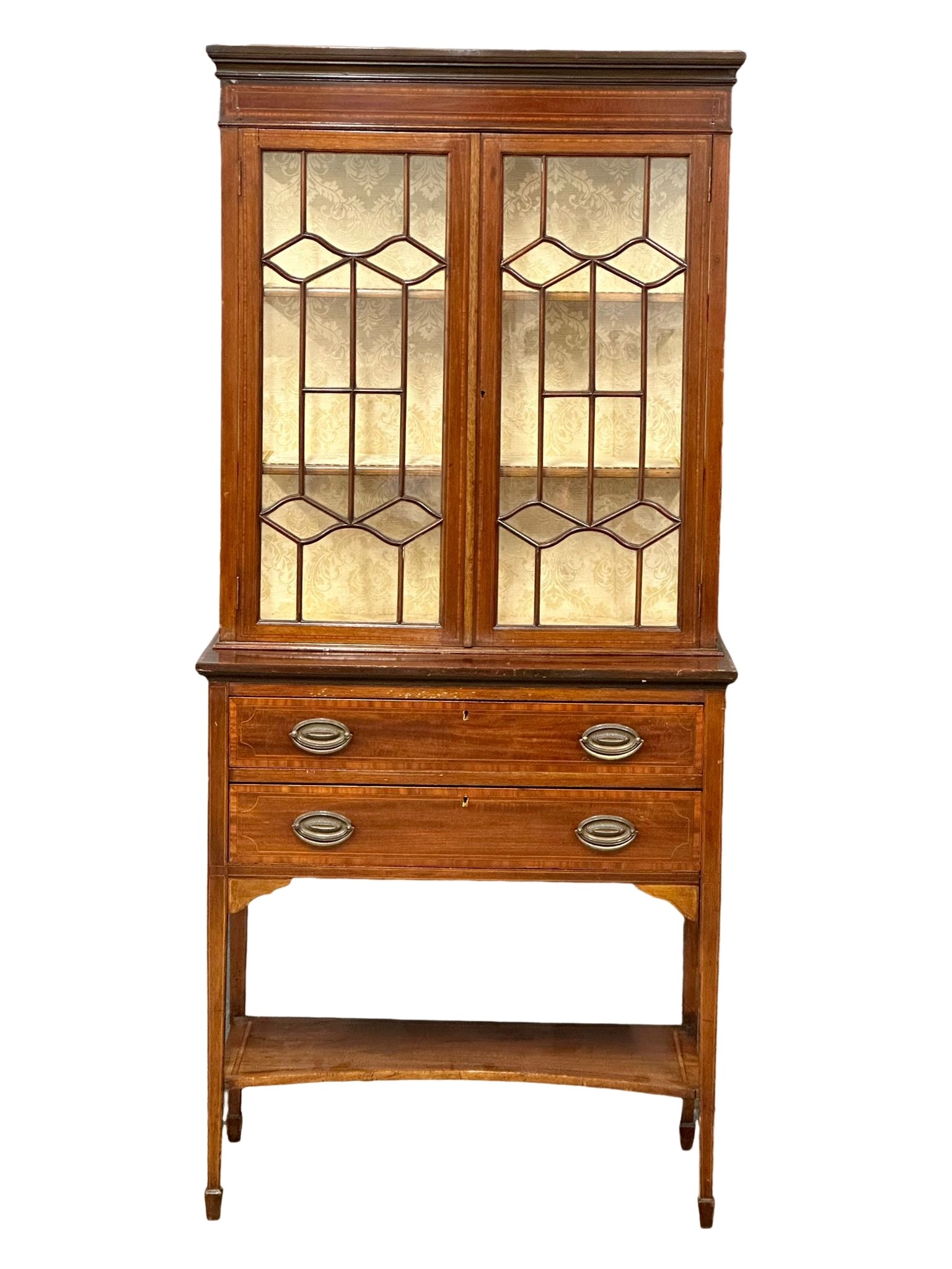 An Early 20th Century Sheraton Revival inlaid mahogany bookcase with 2 drawers. 83.5x42x183.5cm