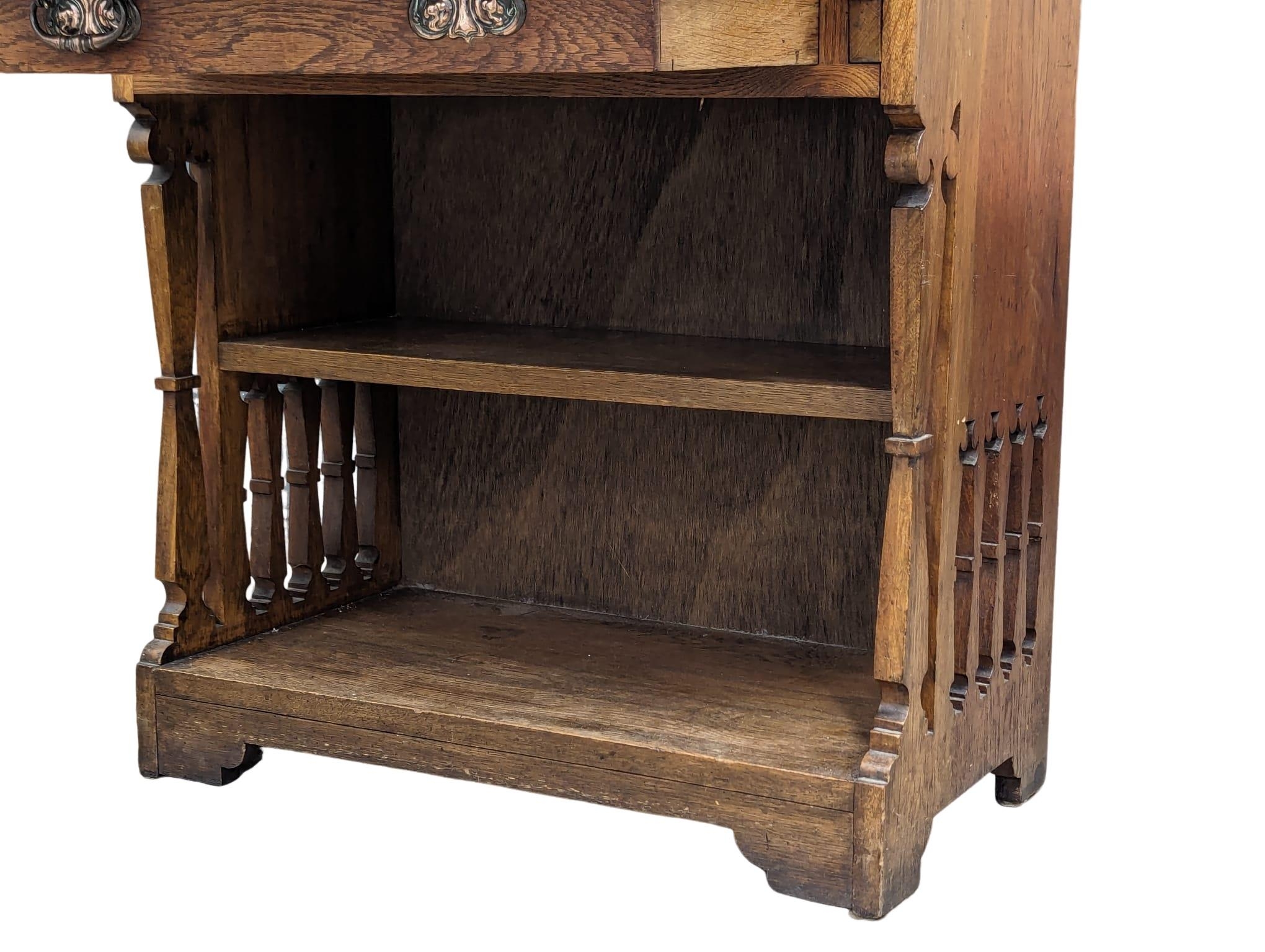 A late 19th Century oak Arts & Crafts bureau bookcase, in the manner of Liberty. Circa 1880-1890s. - Image 8 of 10