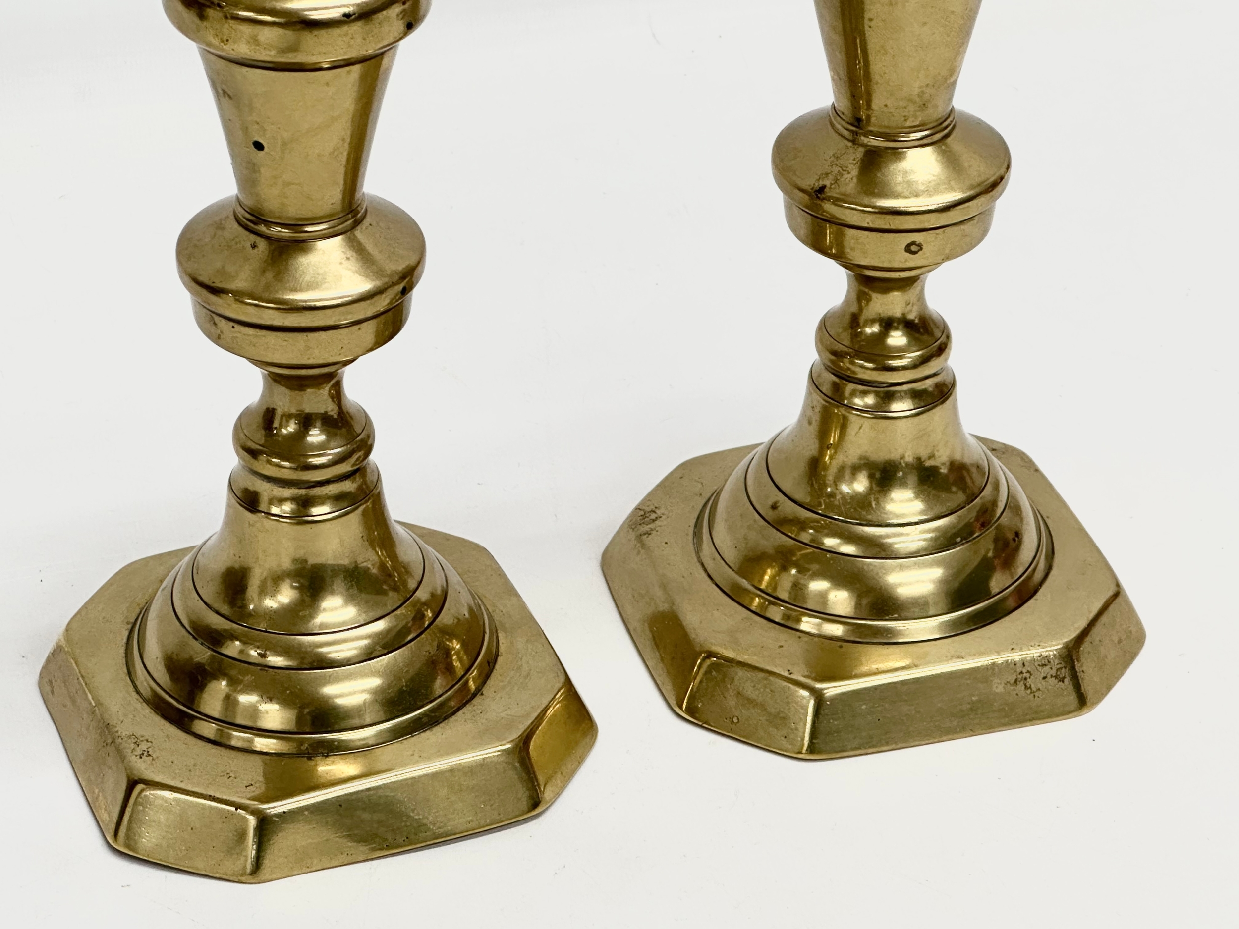 A pair of large Victorian brass candlesticks. 27cm - Image 3 of 3