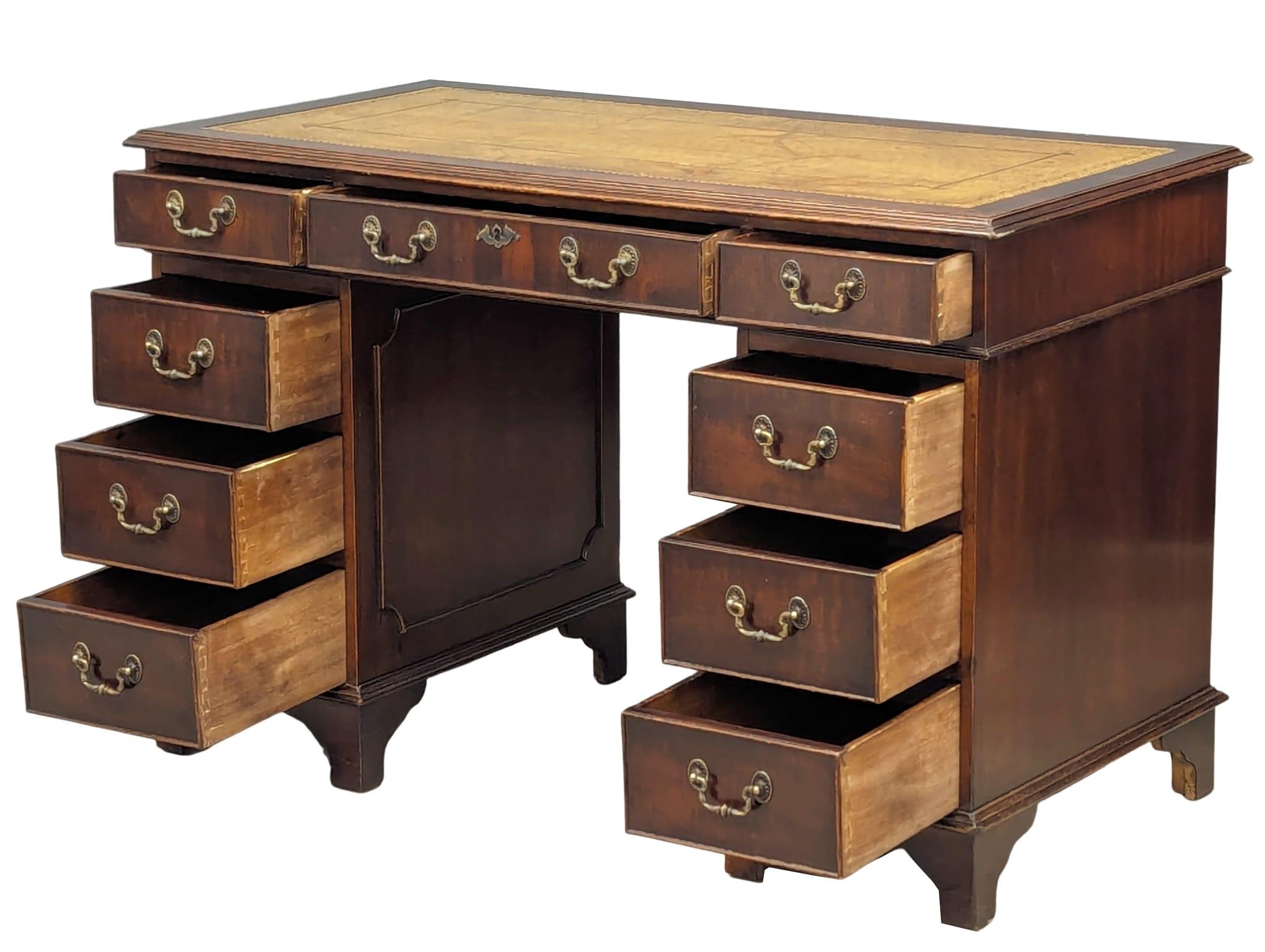 A George III style mahogany leather top desk, 118cm x 60cm x 77cm - Image 2 of 8