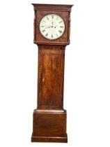 A William IV mahogany long case clock/grandfather clock. With weights, pendulum and key. 196cm