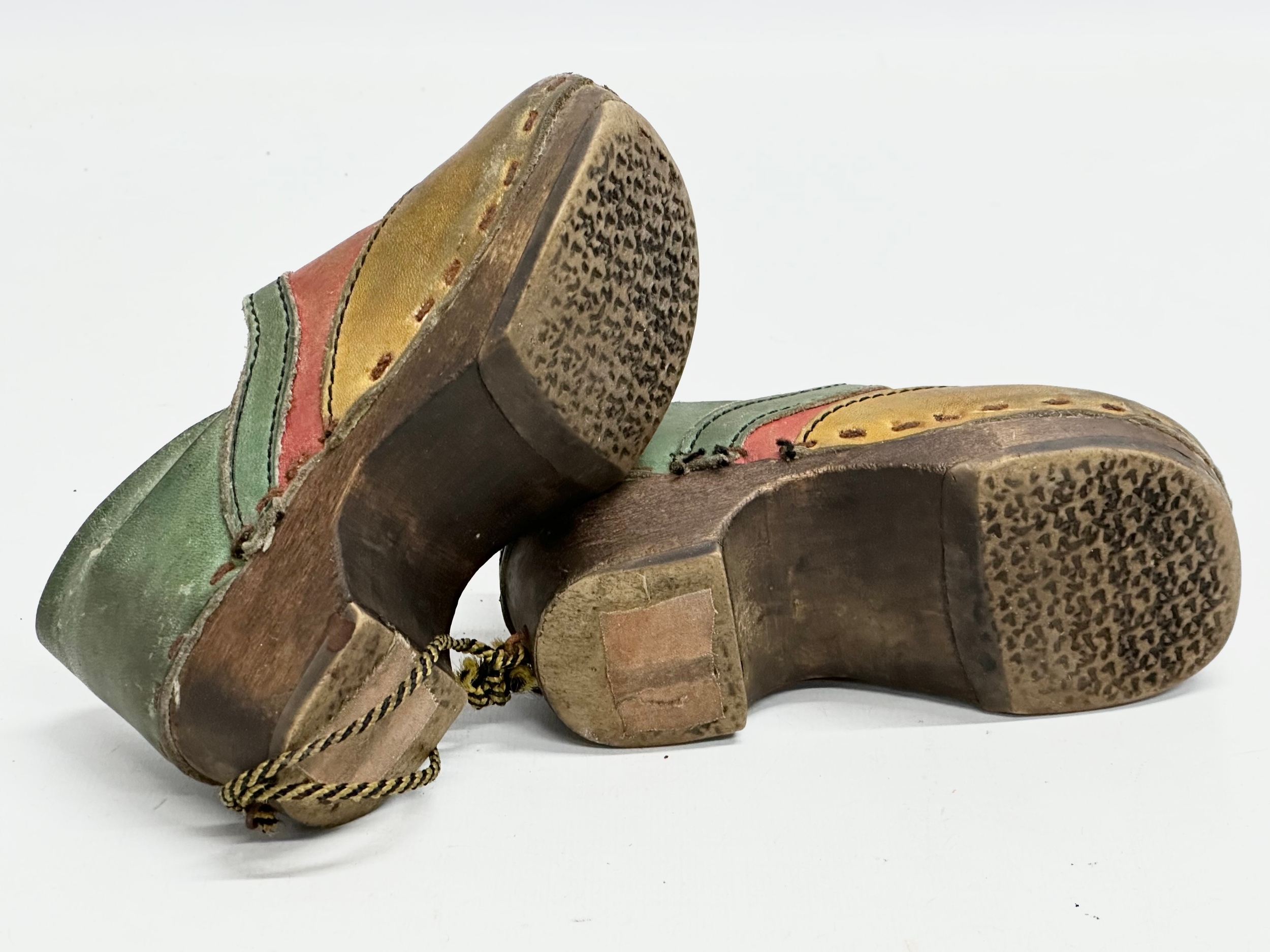 A pair of vintage child’s Folk Art leather and wooden clogs. - Image 4 of 4