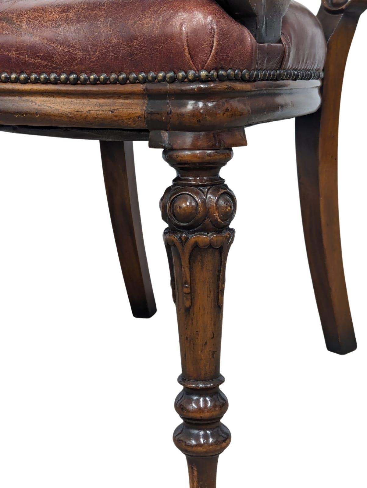 A William IV style mahogany armchair with scroll arms and leather seat - Image 3 of 8