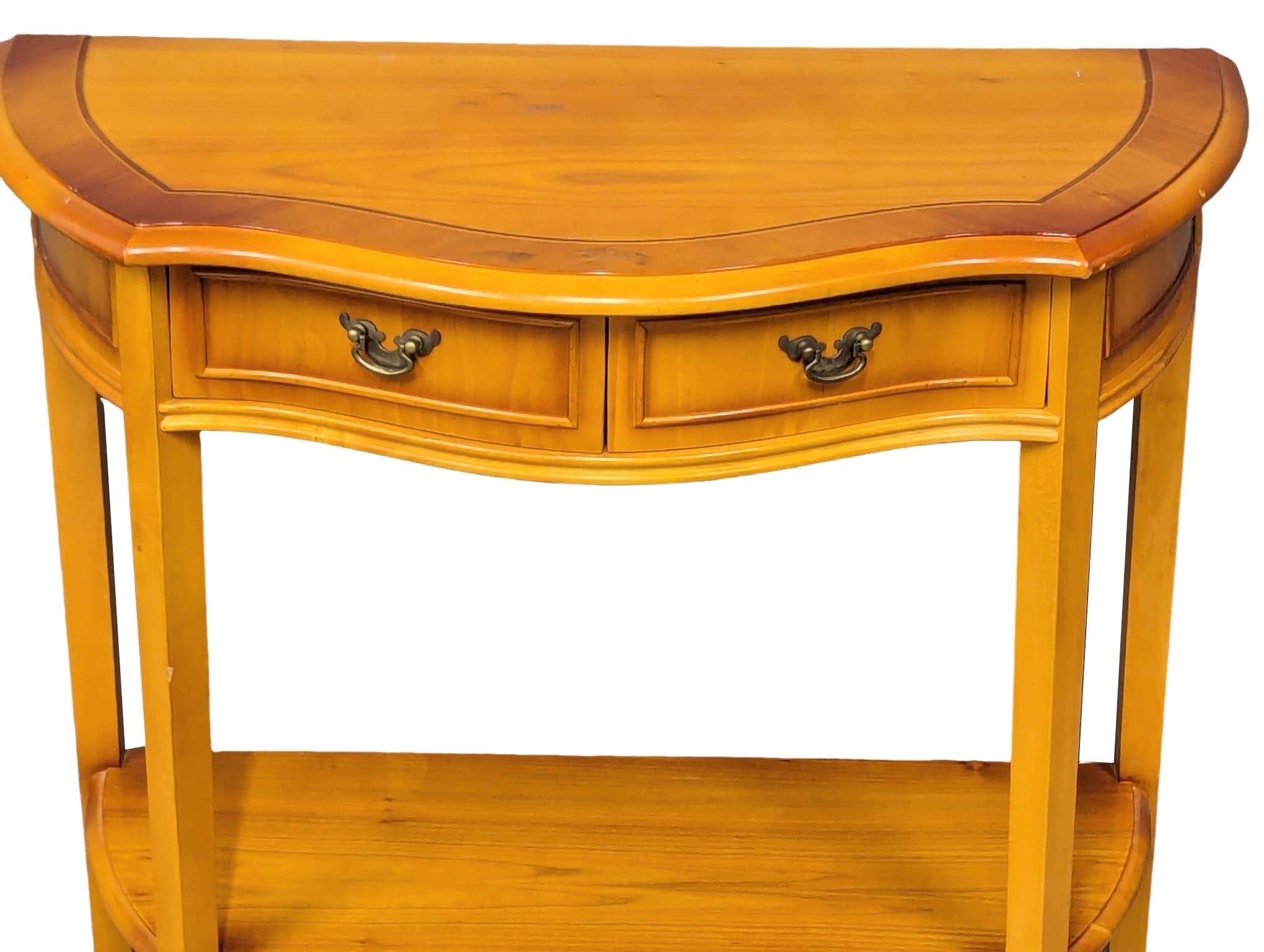 A yew wood Serpentine front hall table with 2 drawers. 72x35x75xm - Image 4 of 4