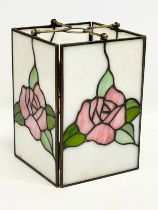 A vintage stain glass and lead light shade. 15.5x15.5x20cm