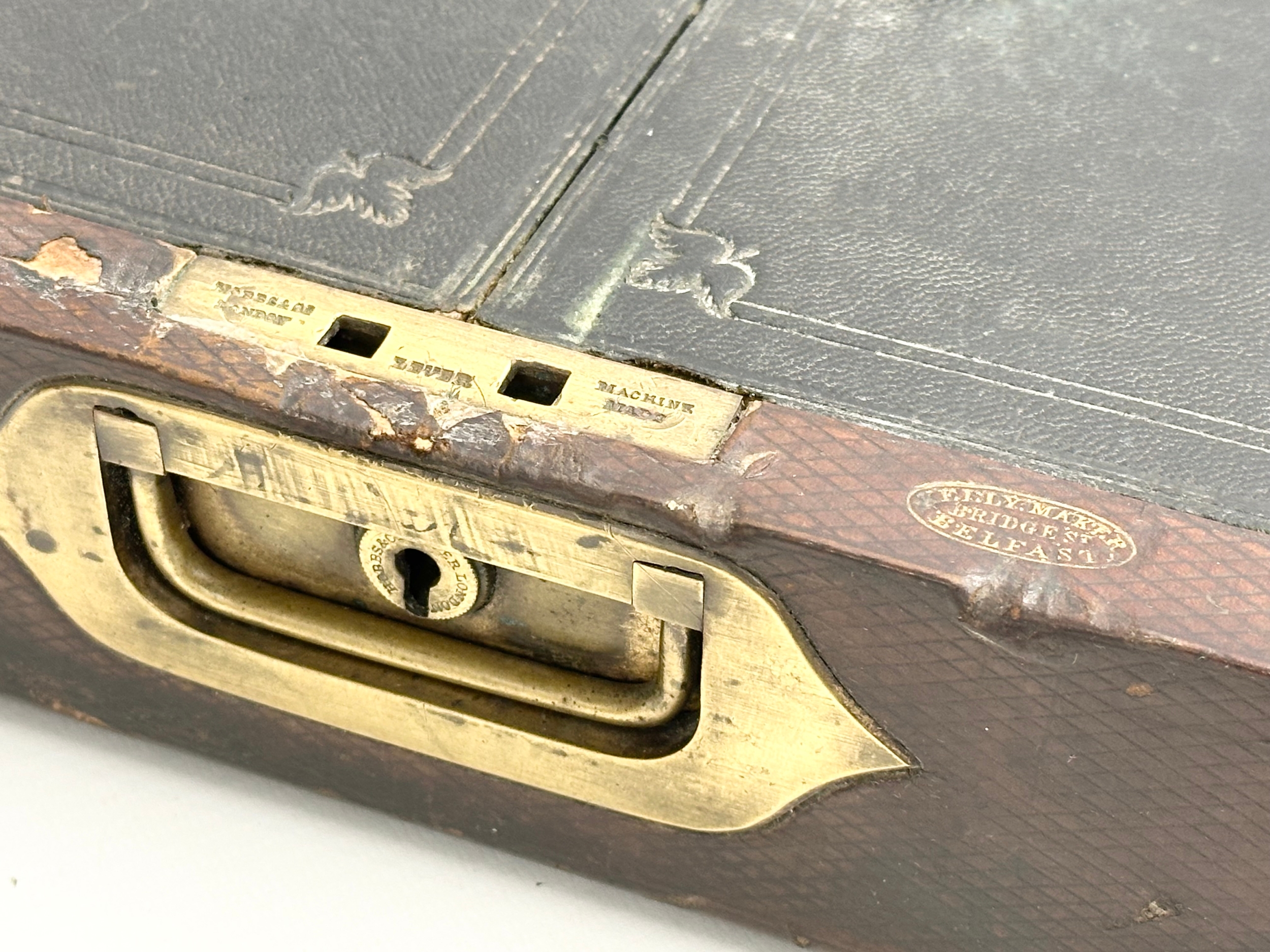 A 19th Century Victorian leather travel writing slope. Belfast maker. Open 60x36cm. Closed - Image 8 of 9
