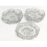 3 Mid 20th Century good quality cut glass dishes with scalloped rims. 10.5cm