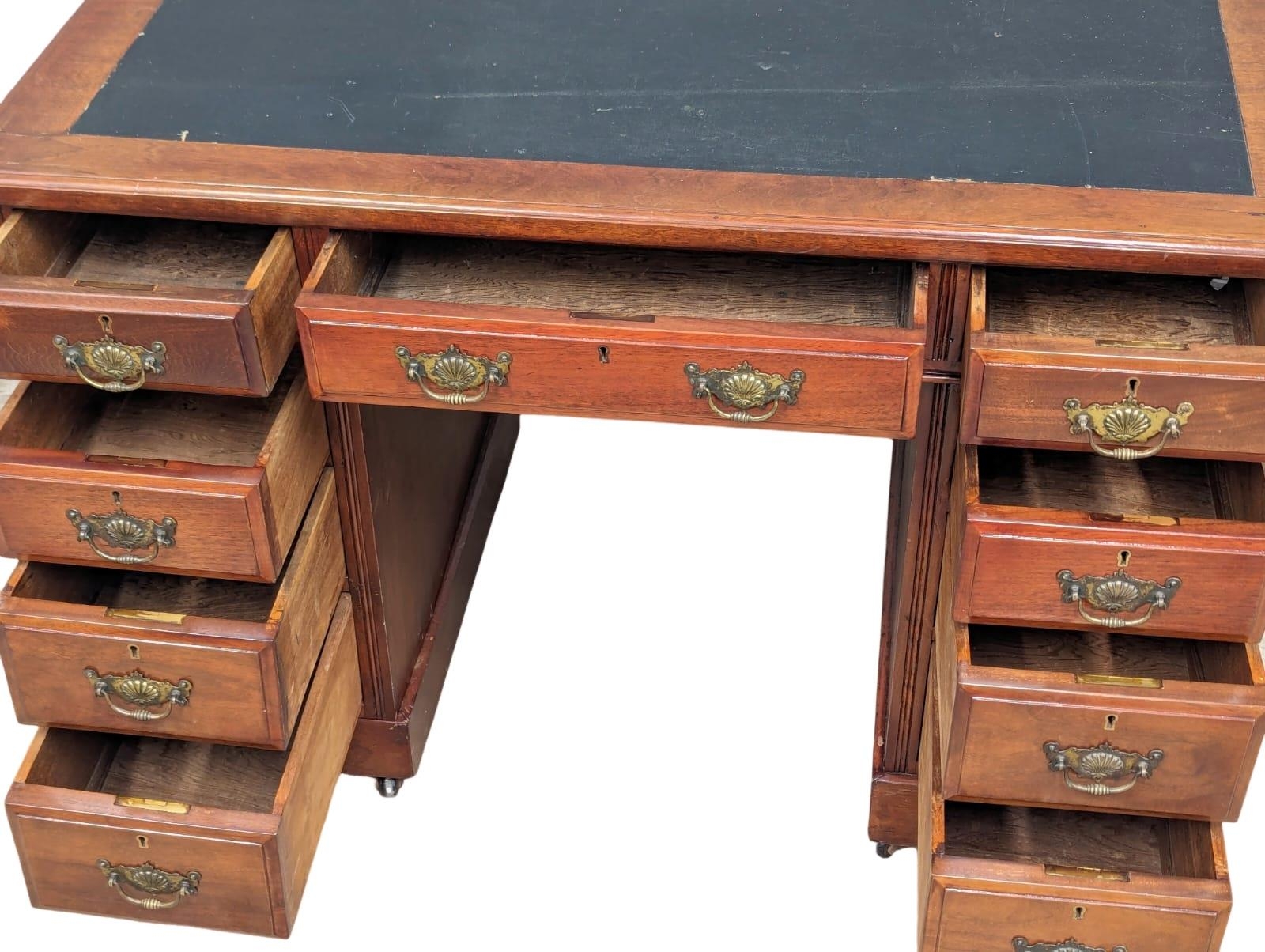 A late Victorian 3pc desk in walnut, 1880-90. 108cm x 59.5cm x 73.5cm - Image 5 of 5