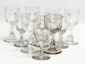 10 Mid 19th Century Victorian glass lens cut sherry glasses/port glasses. Circa 1850-1870. 12cm.