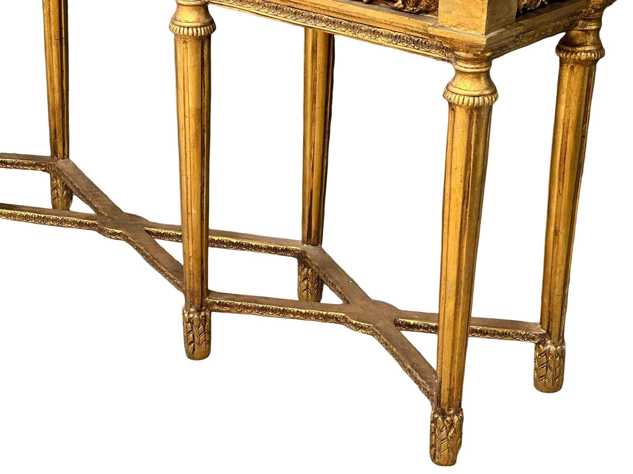 A very large 18th Century style French gilt mirror back console table with marble top, cherub and - Image 3 of 10