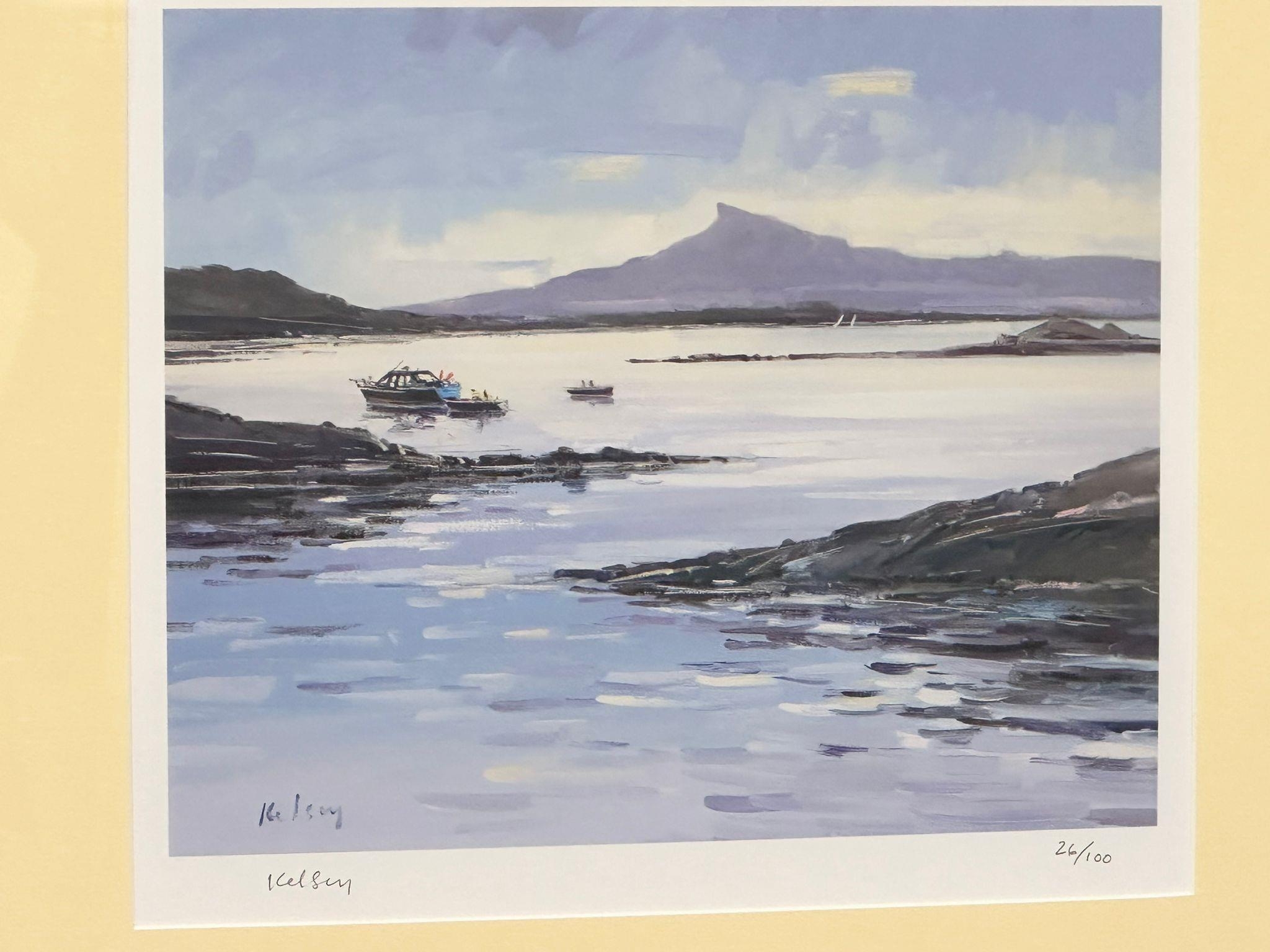 A signed Limited Edition print by renowned Scottish artist Robert Kelsey. Small Boats at Arisaig. - Image 2 of 6