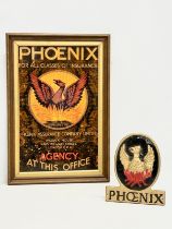 Phoenix Insurance. A cast wall plaque and a framed advertising sign. 34x49cm