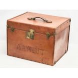 A Late 19th/Early 20th Century leather bound steamers trunk. 51x43x40cm