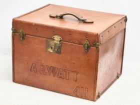 A Late 19th/Early 20th Century leather bound steamers trunk. 51x43x40cm