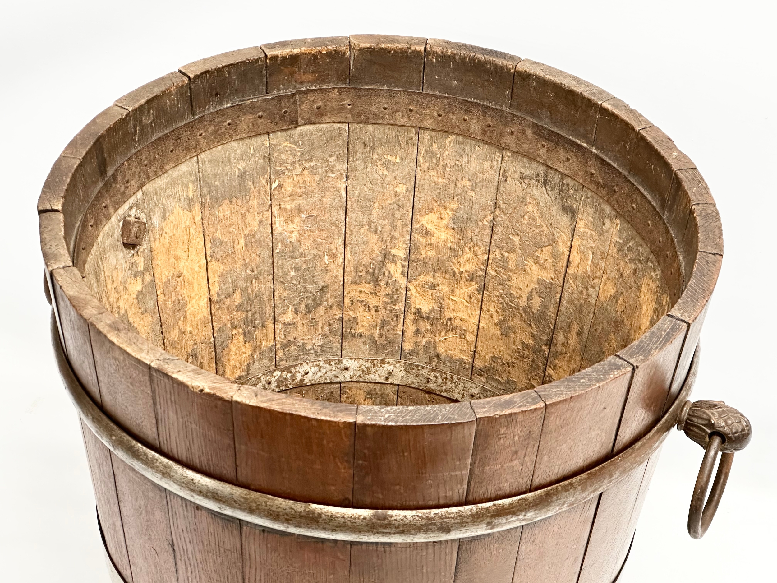 A large Late 19th Century oak coal bucket with large drop ring handles. Circa 1880-1900. 53x45x43. - Image 2 of 6