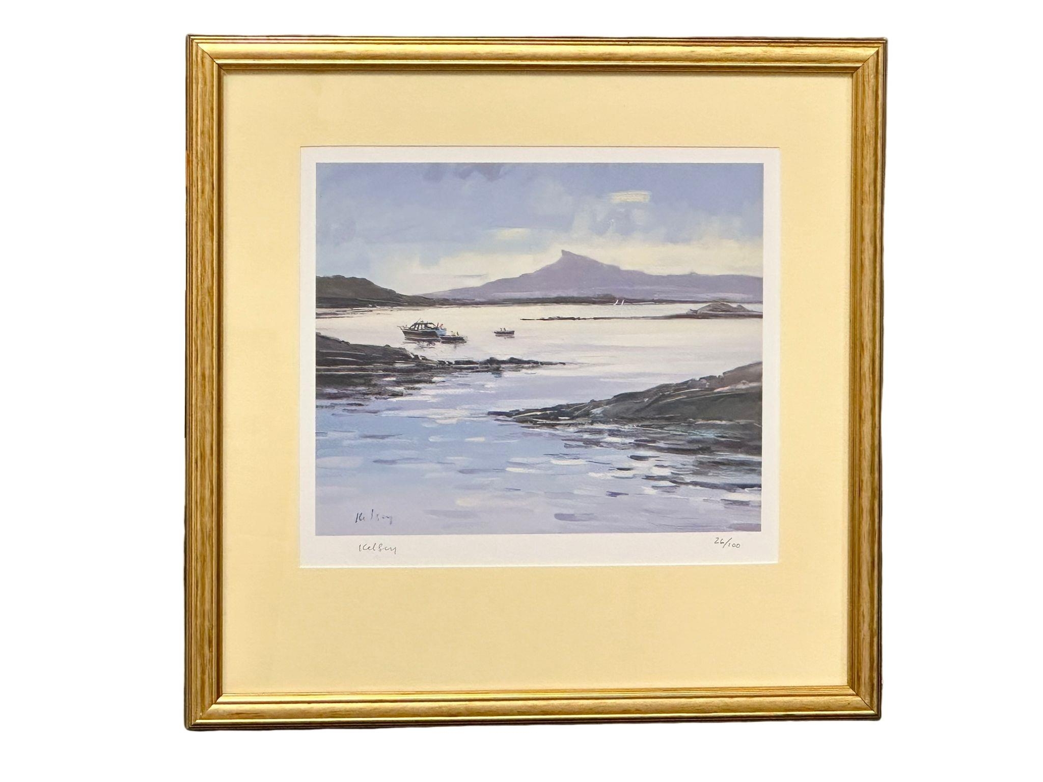 A signed Limited Edition print by renowned Scottish artist Robert Kelsey. Small Boats at Arisaig.