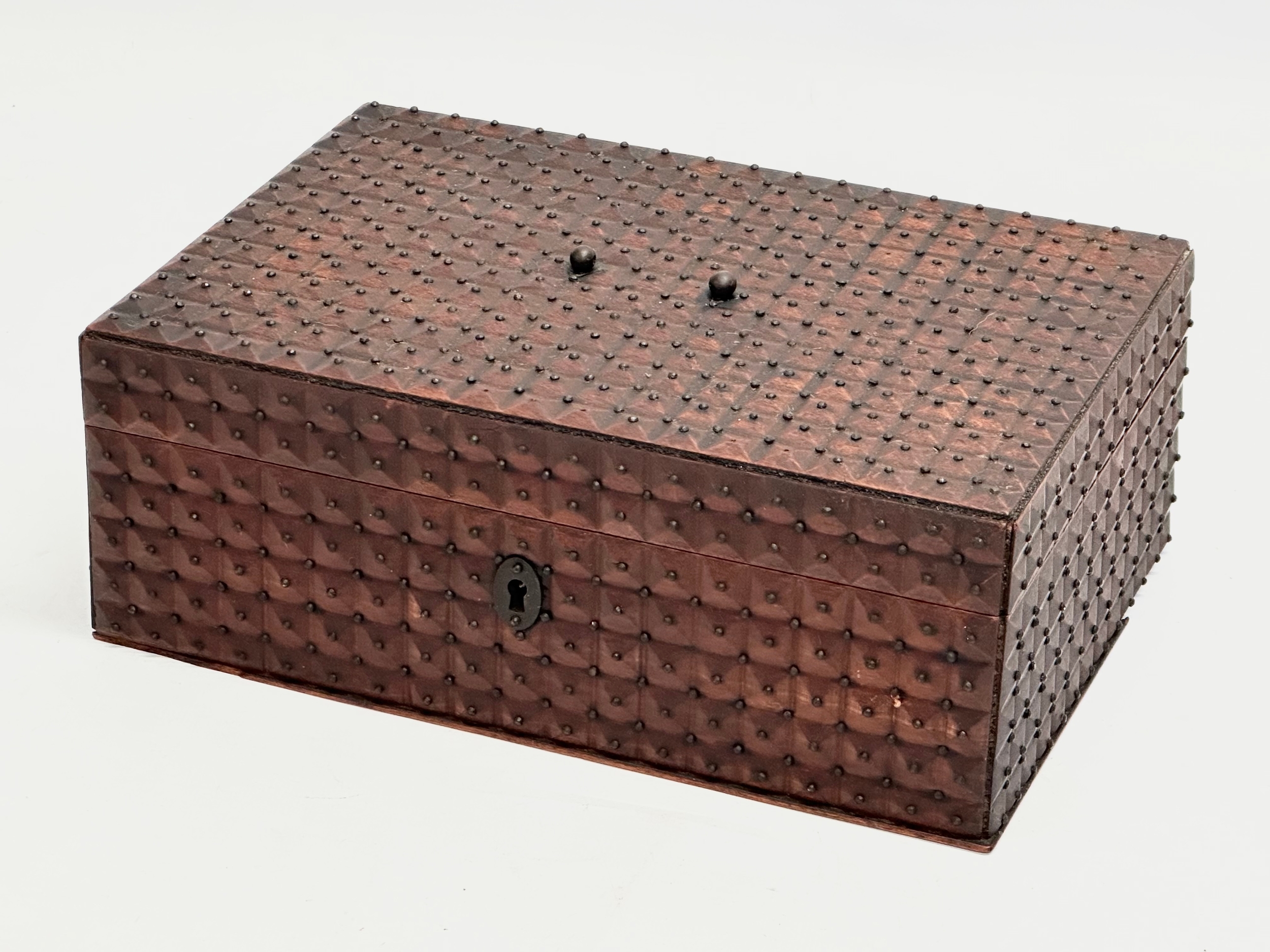 A Late 19th Century Victorian jewellery box with metal studs. 24.5x16.5x9cm