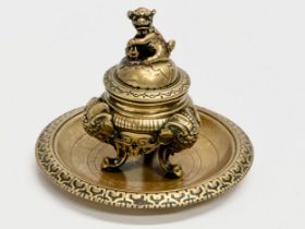A Late 19th Century Victorian brass Burmese style inkwell/inkstand. 12.5x10cm
