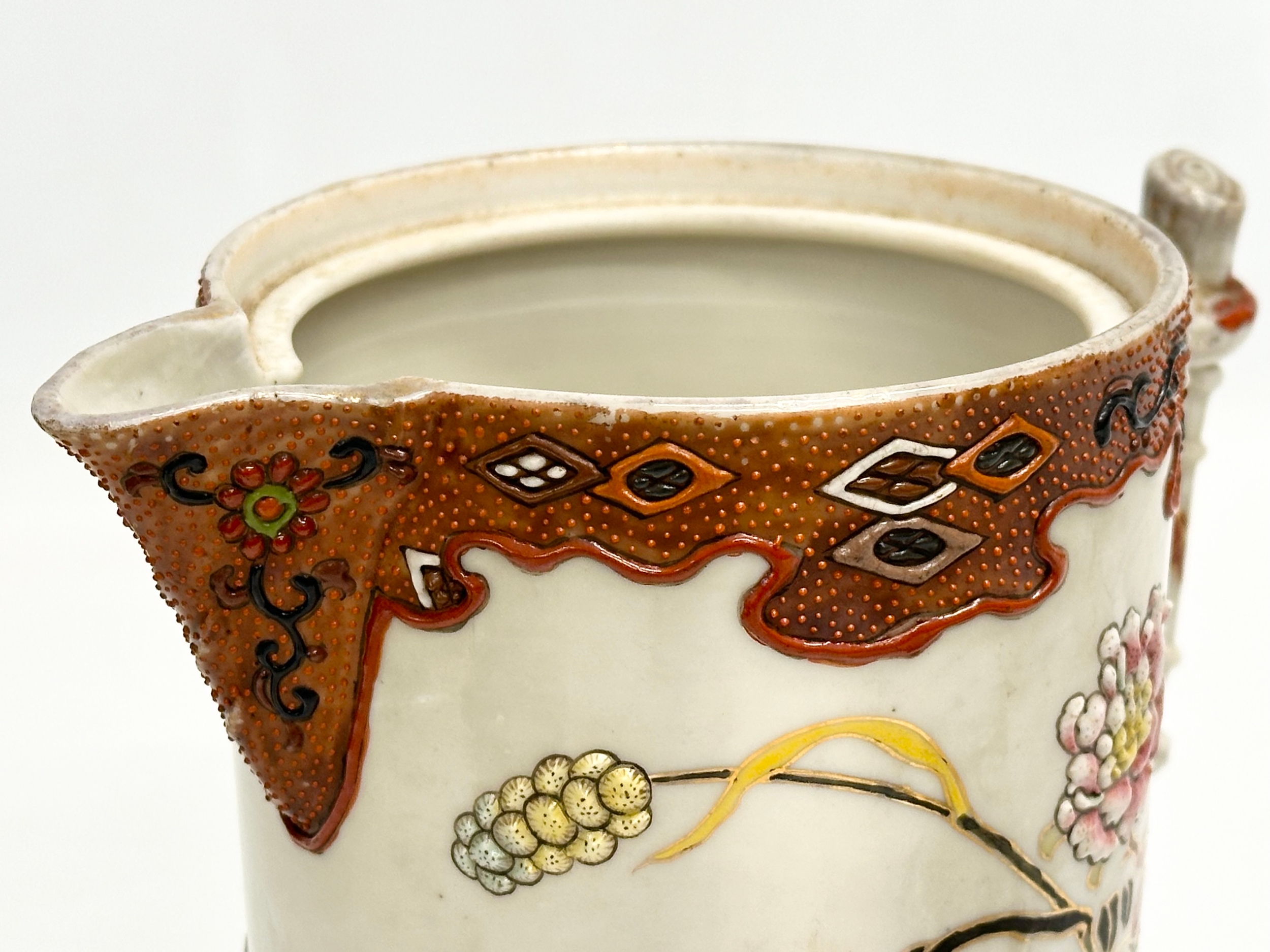 A 19th Century Japanese hand painted chocolate pot/teapot. With bamboo design handle and embossed - Image 10 of 13