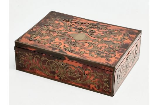 A good quality Mid 19th Century brass inlaid boulle work jewellery box, with cedar wood interior. - Image 1 of 11