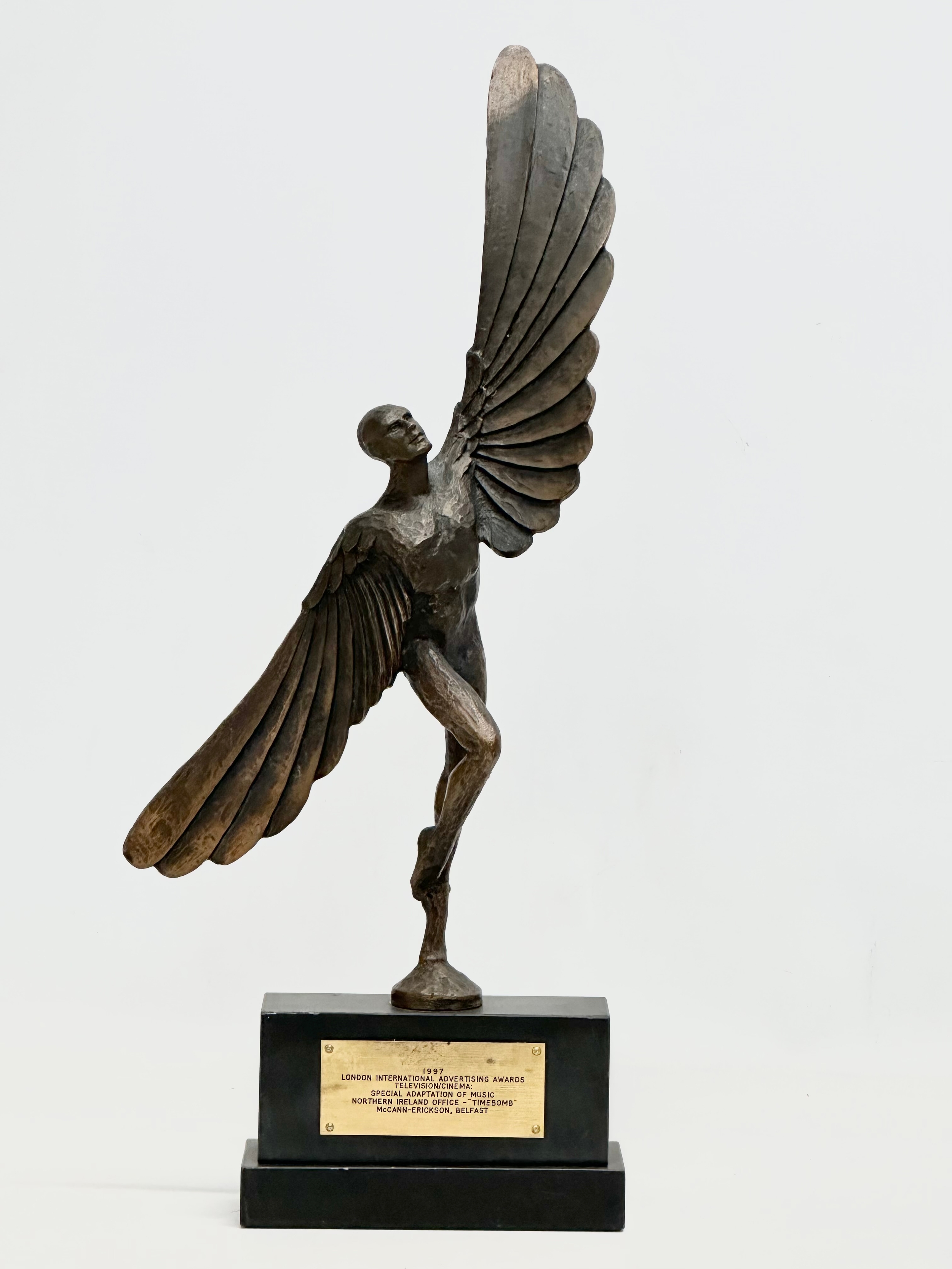 A large bronze presentation trophy. 1997 London International Advertising Awards. Television/Cinema.