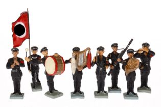 8 Lineol SS-Musiker, stillgestanden, einer mit Fahne im Marsch, L 7, Z 2