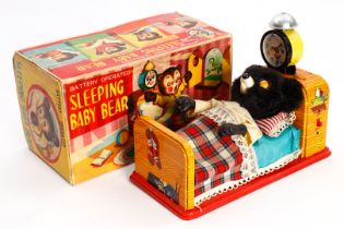 Y Japan Automat ”Sleeping Baby Bear”, batteriebetrieben, mit Wecker, L 23, min. besch. OK,