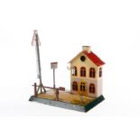 Märklin Wärterhaus, uralt, HL, für Kerzenbeleuchtung, Läutewerk und Glasscheiben fehlen, Signal