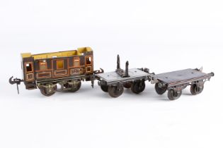 3 versch. Wagen, Spur 1, Märklin, Bing und Carette, NV, zum Herrichten