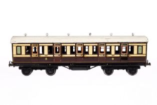 Bing englischer Personenwagen 1921, Spur 1, braun/weiß CL, 4A Gussräder, 6 imit. Lüfter,